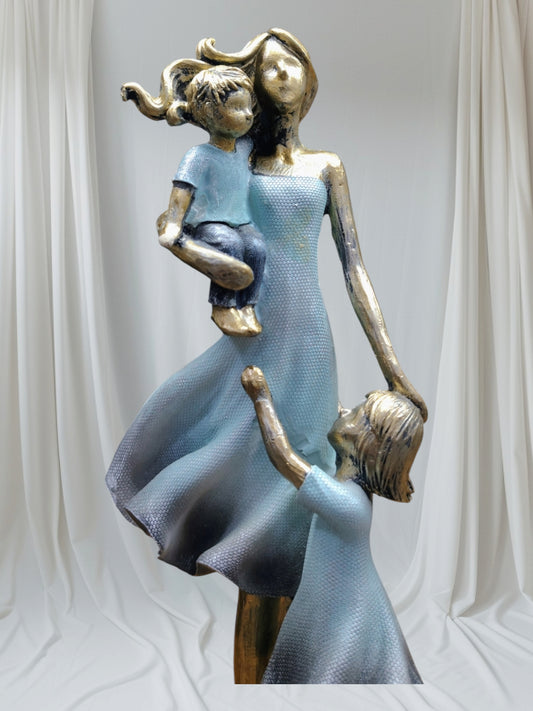 Graceful Bond: Mother and Children Polyresin Sculpture